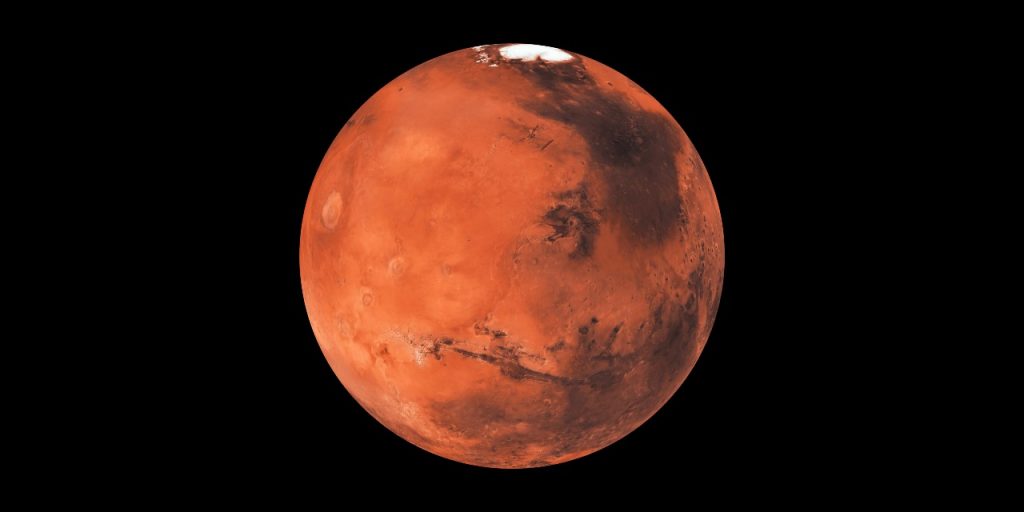 imagem do planeta Marte sob um fundo preto para ilustrar artigo de curiosidades sobre Marte
