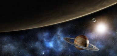 Saturno perto de Jupiter em uma ilustração da Via Láctea para artigo de curiosidades sobre o Retorno de Saturno