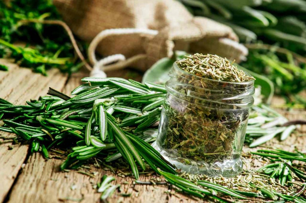 Ramos e folhas de alecrim sobre uma mesa de madeira para notícia com rituais para o ano novo