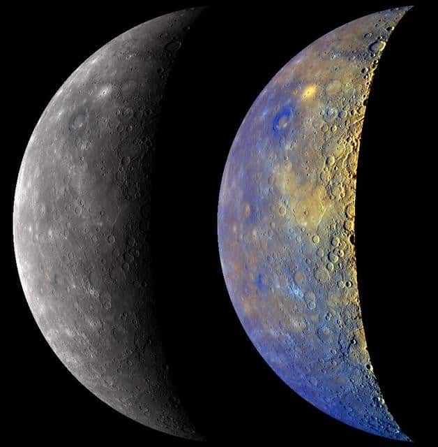 Mercúrio nas cores reais e em cores realçadas, em imagem da Nasa, ilustrando artigo sobre o fim do mercúrio retrógrado
