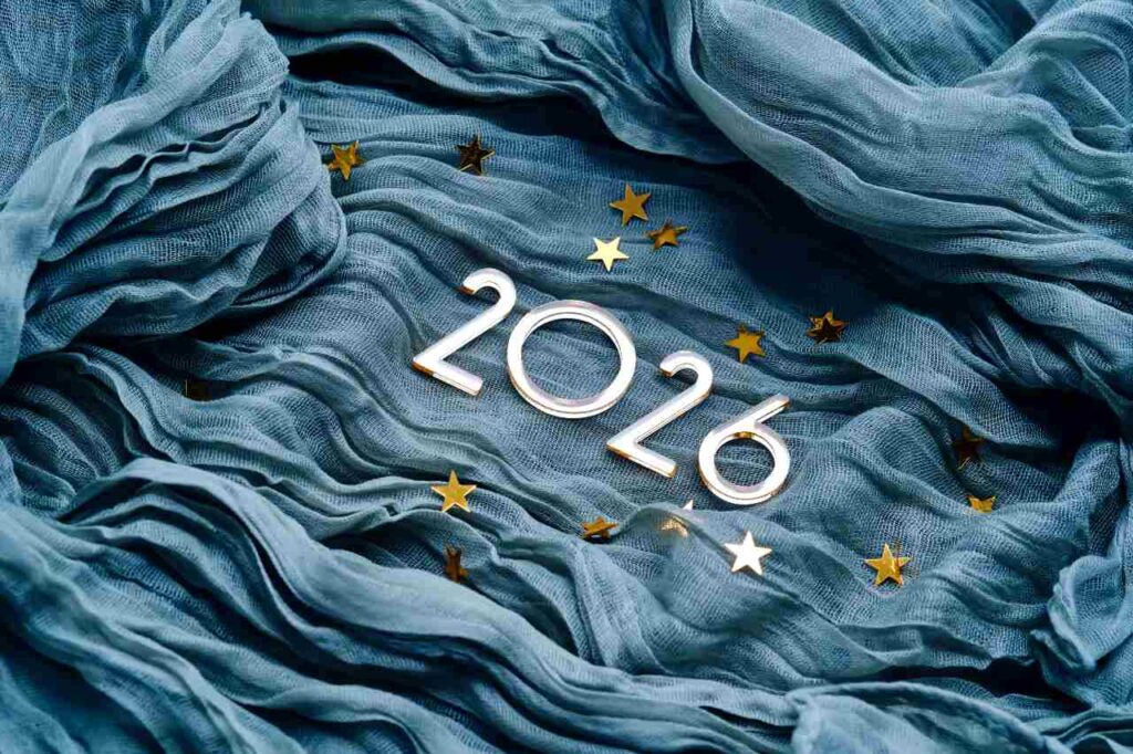 Fundo de tecido azul com o número 2026