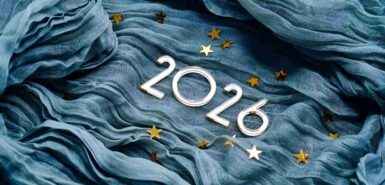 Fundo de tecido azul com o número 2026