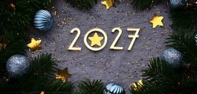Fundo azul de Ano Novo de 2027. Número do próximo ano na decoração de Natal.